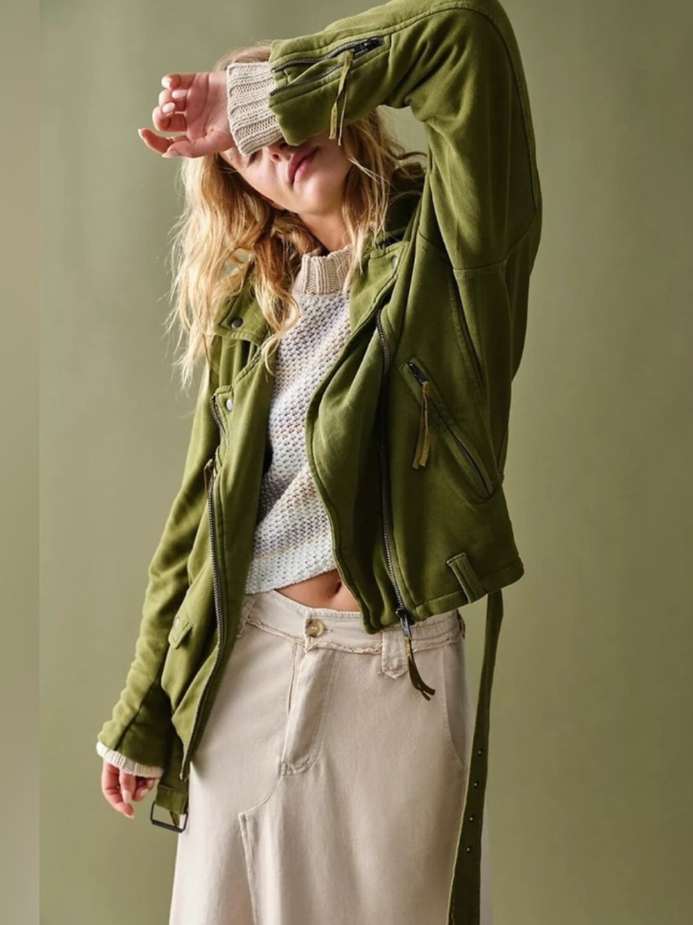 Free People We The Free Rebel Knit Oversized Moto Jacket Size M